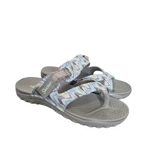 Skechers Women's Reggae Zig Swag Sandals Gray Multicolor Chevron Pattern Size 7